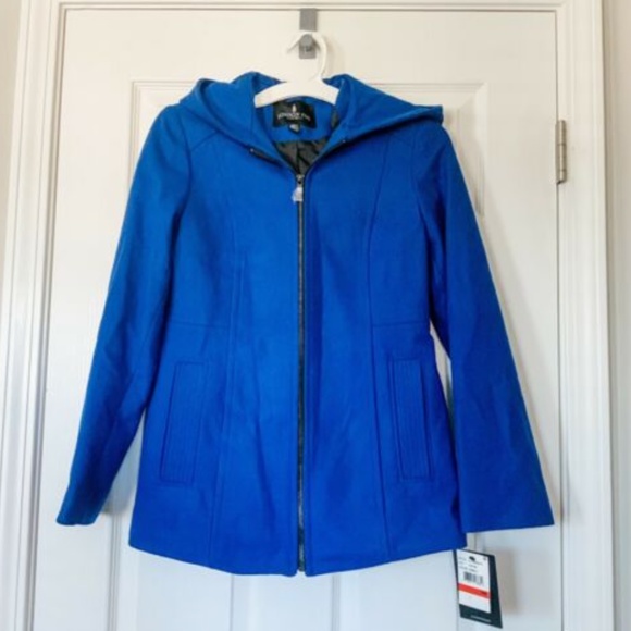 NWT London Fog Cobalt Blue Hooded Pea Coat L142360 - Picture 3 of 4